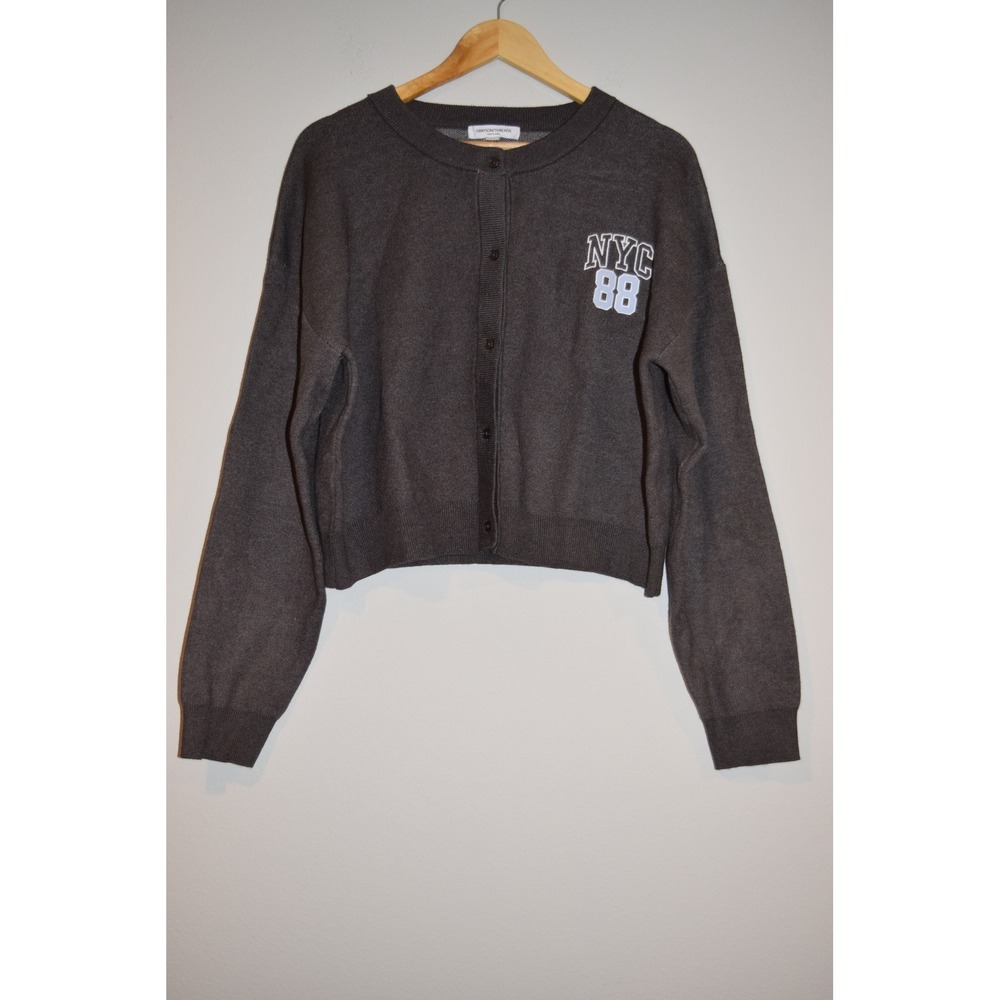 Grayson Threads NYC Bear Cardigan Women XL Grey NEW Cropped Graphic Knit Sweater